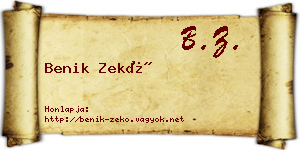 Benik Zekő névjegykártya